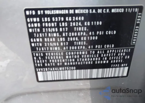 2020 Volkswagen Tiguan 2.0T Se/2.0T Se R-Line Black/2.0T Sel из США, поврежденный, VIN 3VV2B7AX4LM075200